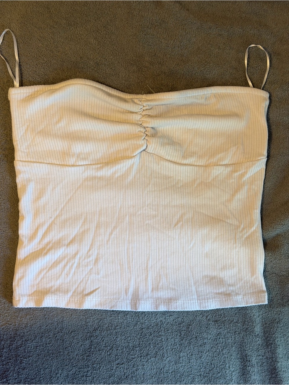 Women’s Cream Ribbed Spaghetti Strapless cropped tube Top